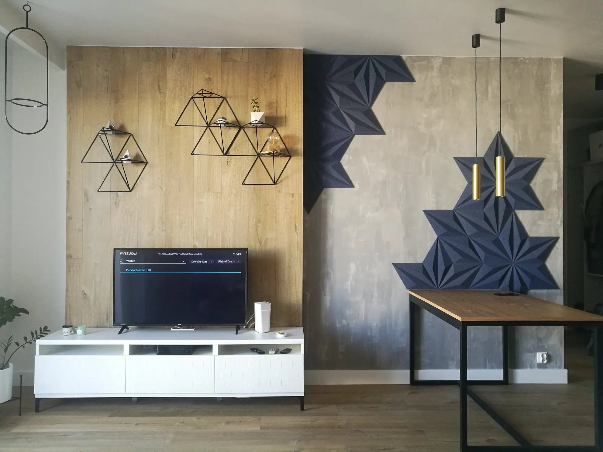 DIAMOND LINE 3D Cork Acoustic Wall Panels feature wall in living room DecorMania UK